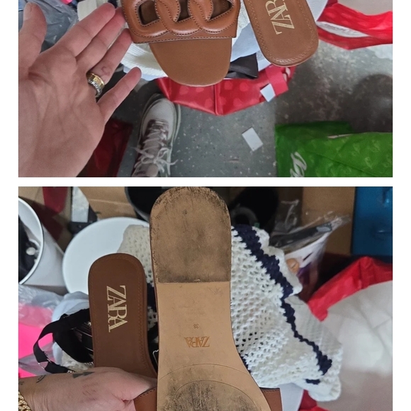 Zara Tan Leather Women's Sandals - Picture 4 of 4